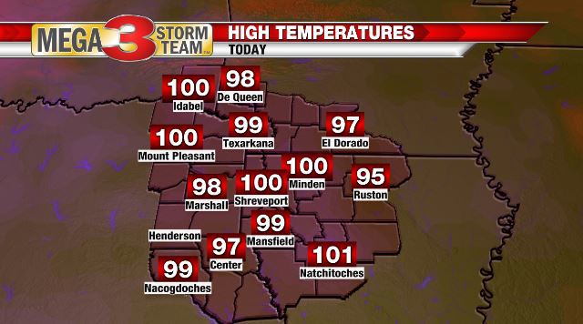 Highs around the ArkLaTex on Monday